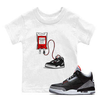 3s Black Cement shirts to match jordans Sneaker Therapy sneaker match tees Air Jordan 3 Black Cement SNRT Sneaker Release Tees Youth Baby White 1 crew neck shirts