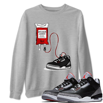 3s Black Cement shirts to match jordans Sneaker Therapy sneaker match tees Air Jordan 3 Black Cement SNRT Sneaker Release Tees unisex cotton Heather Grey 1 crew neck shirts