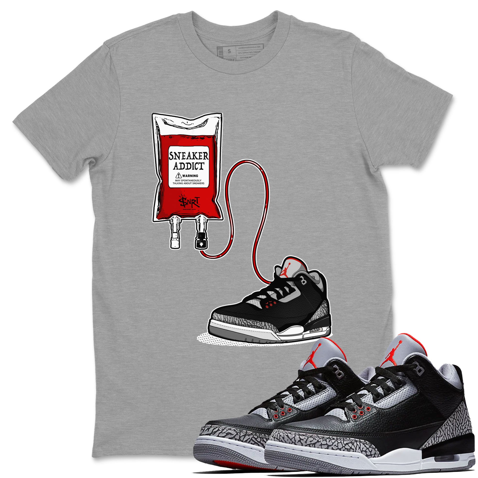 3s Black Cement shirts to match jordans Sneaker Therapy sneaker match tees Air Jordan 3 Black Cement SNRT Sneaker Release Tees unisex cotton Heather Grey 1 crew neck shirts