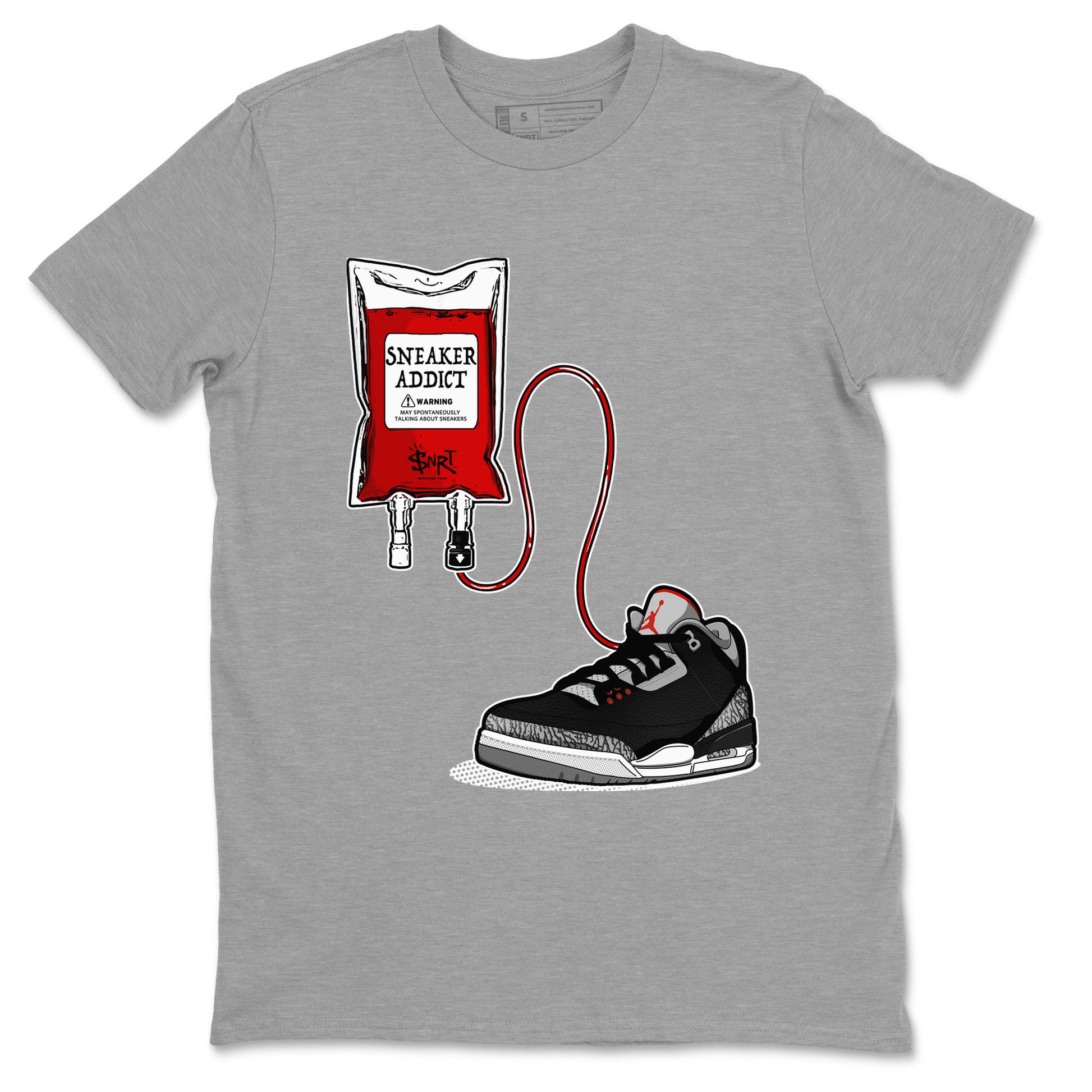 3s Black Cement shirts to match jordans Sneaker Therapy sneaker match tees Air Jordan 3 Black Cement SNRT Sneaker Release Tees unisex cotton Heather Grey 2 crew neck shirts