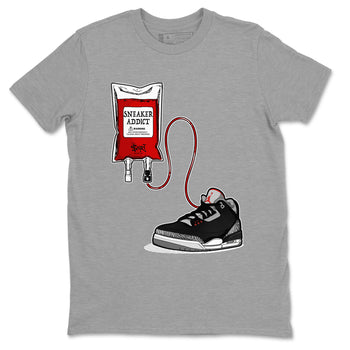 3s Black Cement shirts to match jordans Sneaker Therapy sneaker match tees Air Jordan 3 Black Cement SNRT Sneaker Release Tees unisex cotton Heather Grey 2 crew neck shirts