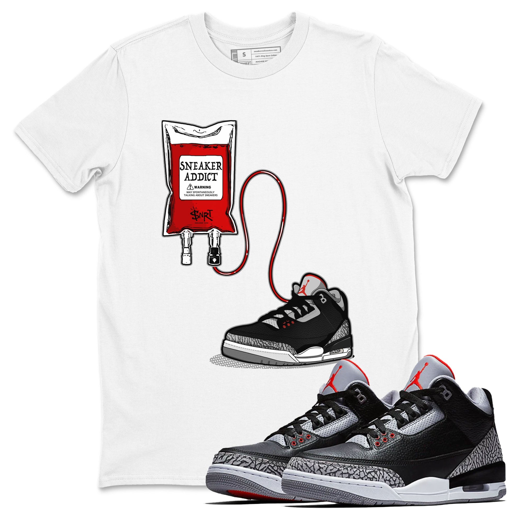 3s Black Cement shirts to match jordans Sneaker Therapy sneaker match tees Air Jordan 3 Black Cement SNRT Sneaker Release Tees unisex cotton White 1 crew neck shirts