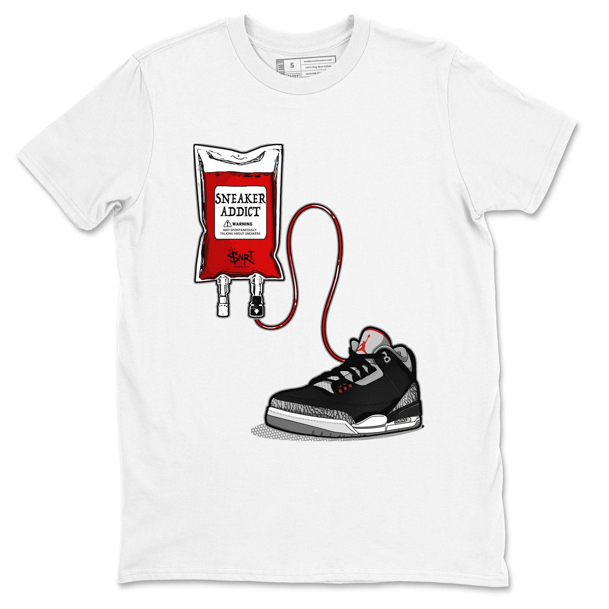 3s Black Cement shirts to match jordans Sneaker Therapy sneaker match tees Air Jordan 3 Black Cement SNRT Sneaker Release Tees unisex cotton White 2 crew neck shirts