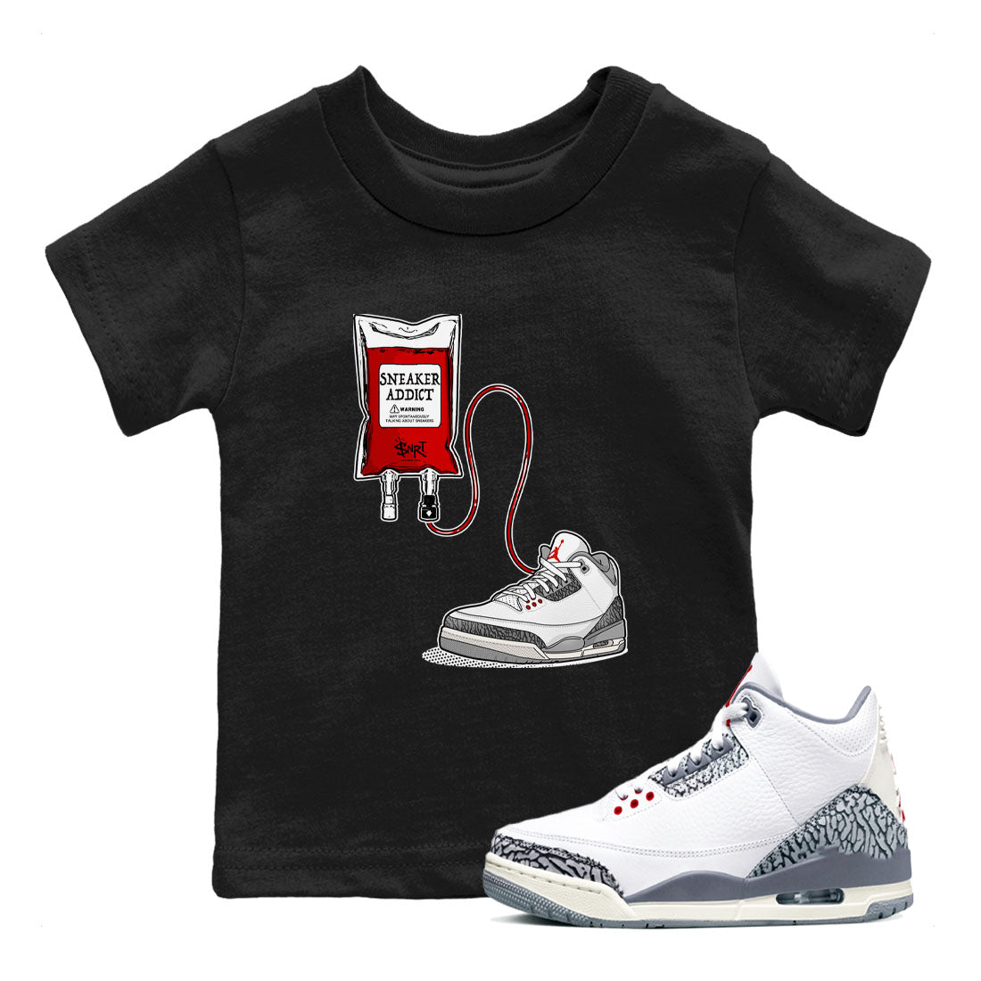 3s Cement Grey shirts to match jordans Sneaker Therapy sneaker match tees Air Jordan 3 Cement Grey SNRT Sneaker Release Tees Youth Baby Black 1 crew neck shirts