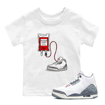 3s Cement Grey shirts to match jordans Sneaker Therapy sneaker match tees Air Jordan 3 Cement Grey SNRT Sneaker Release Tees Youth Baby White 1 crew neck shirts