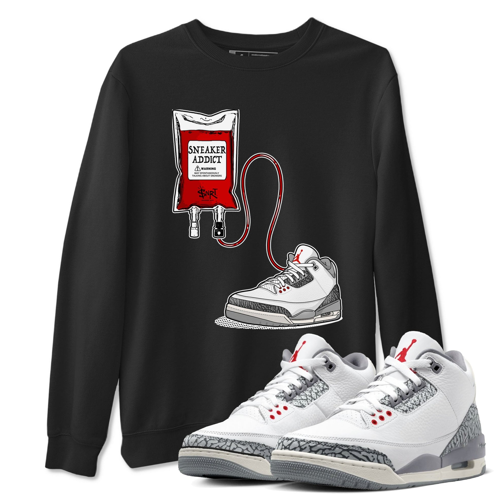 3s Cement Grey shirts to match jordans Sneaker Therapy sneaker match tees Air Jordan 3 Cement Grey SNRT Sneaker Release Tees unisex cotton Black 1 crew neck shirts