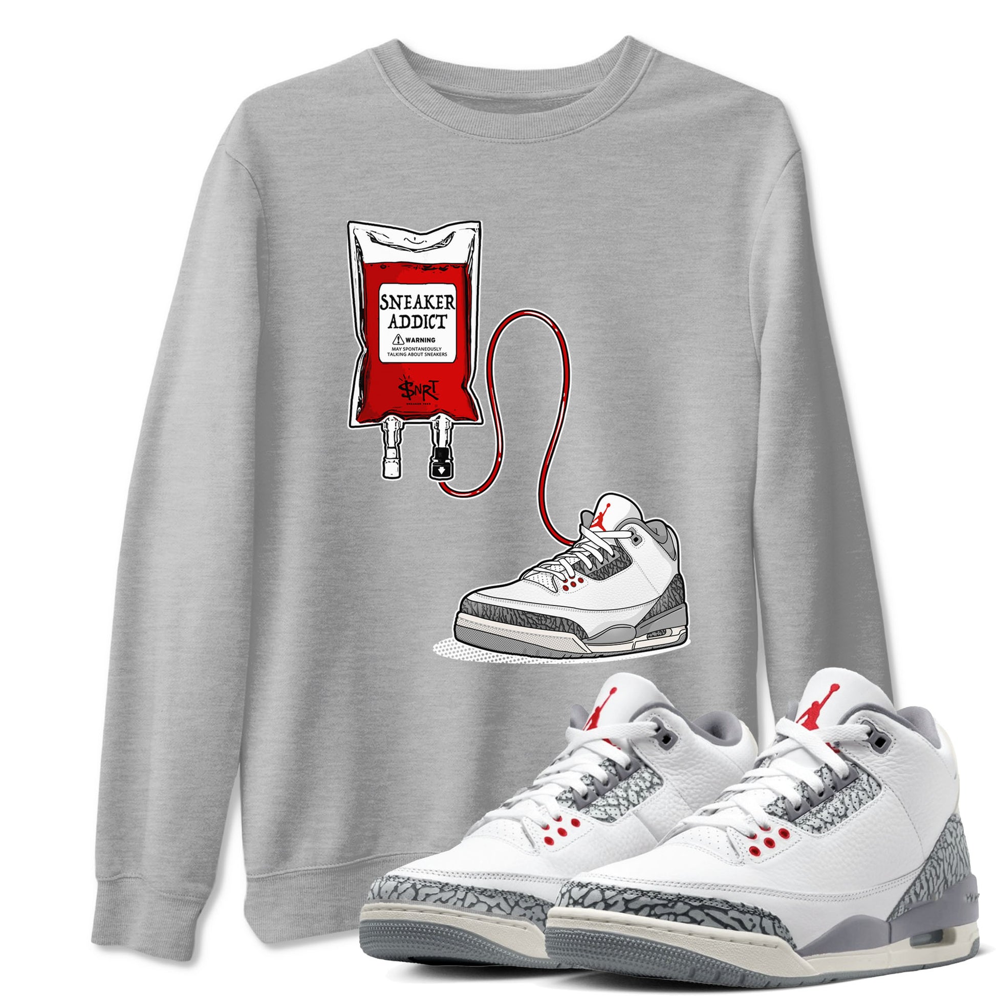 3s Cement Grey shirts to match jordans Sneaker Therapy sneaker match tees Air Jordan 3 Cement Grey SNRT Sneaker Release Tees unisex cotton Heather Grey 1 crew neck shirts