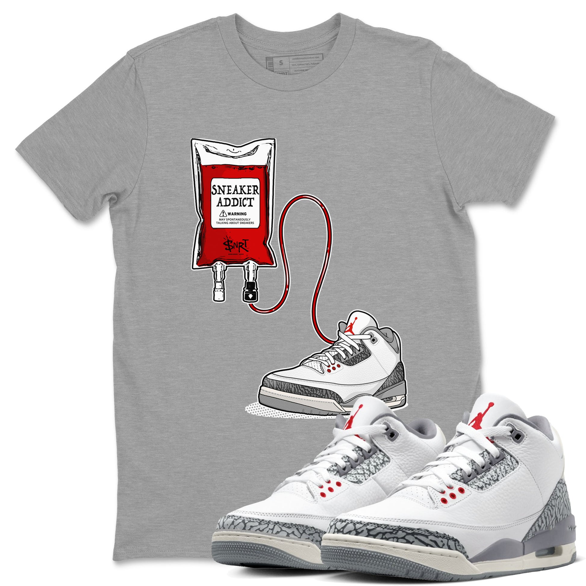 3s Cement Grey shirts to match jordans Sneaker Therapy sneaker match tees Air Jordan 3 Cement Grey SNRT Sneaker Release Tees unisex cotton Heather Grey 1 crew neck shirts