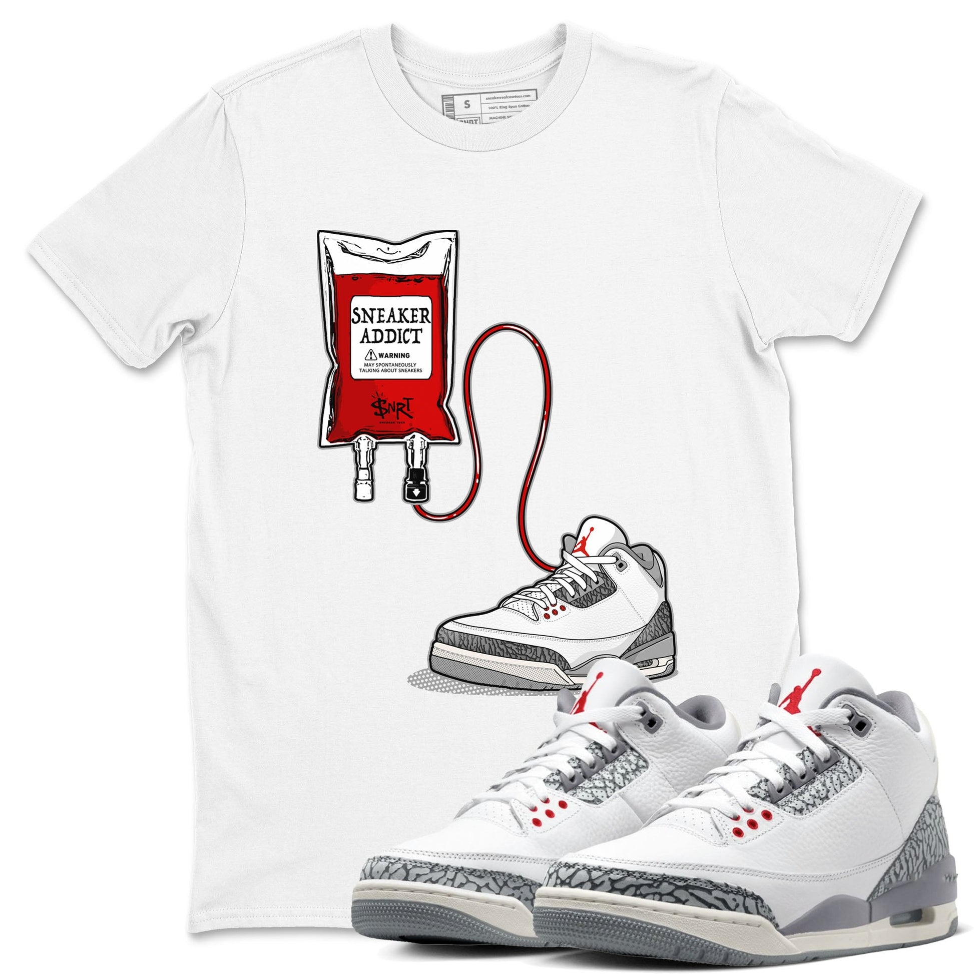 3s Cement Grey shirts to match jordans Sneaker Therapy sneaker match tees Air Jordan 3 Cement Grey SNRT Sneaker Release Tees unisex cotton White 1 crew neck shirts