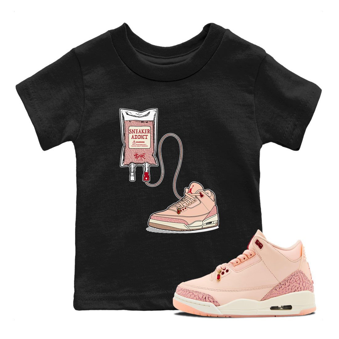 3s Valentines Day tee to match jordans Sneaker Therapy sneaker match tees Air Jordan 3 "Treat Yourself" Washed Coral special Valentine's Day Gift SNRT Sneaker Tees Youth Baby Black 1 tee