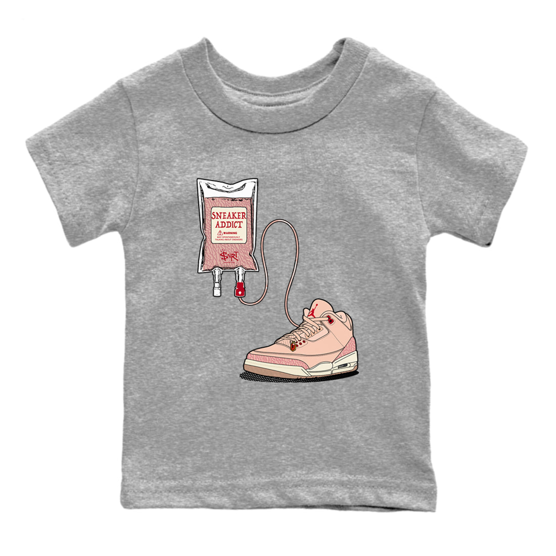 3s Valentines Day tee to match jordans Sneaker Therapy sneaker match tees Air Jordan 3 "Treat Yourself" Washed Coral special Valentine's Day Gift SNRT Sneaker Tees Youth Baby Heather Grey 2 tee
