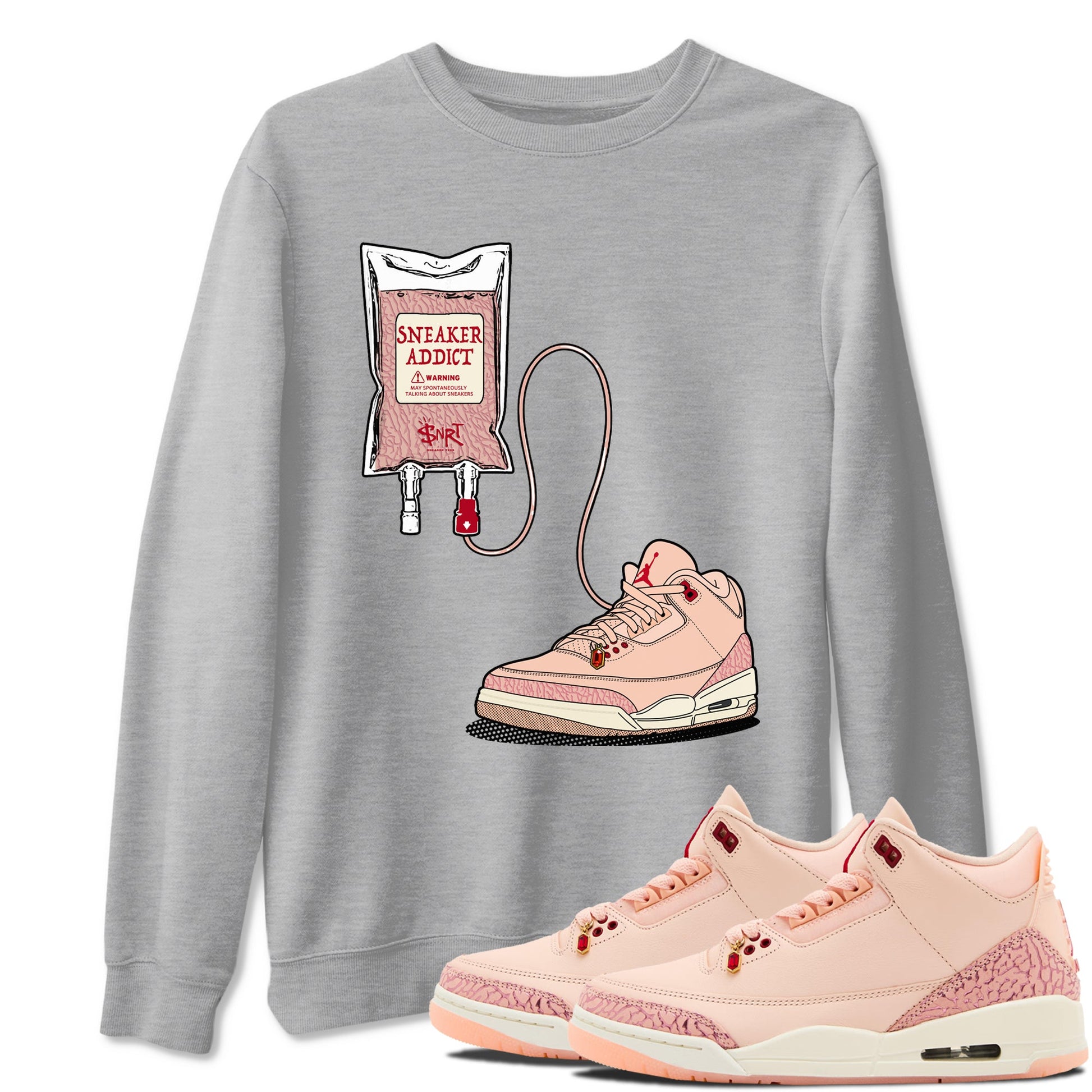3s Valentines Day tee to match jordans Sneaker Therapy sneaker match tees Air Jordan 3 "Treat Yourself" Washed Coral special Valentine's Day Gift SNRT Sneaker Tees Graphic Tee Heather Grey 1 shirts