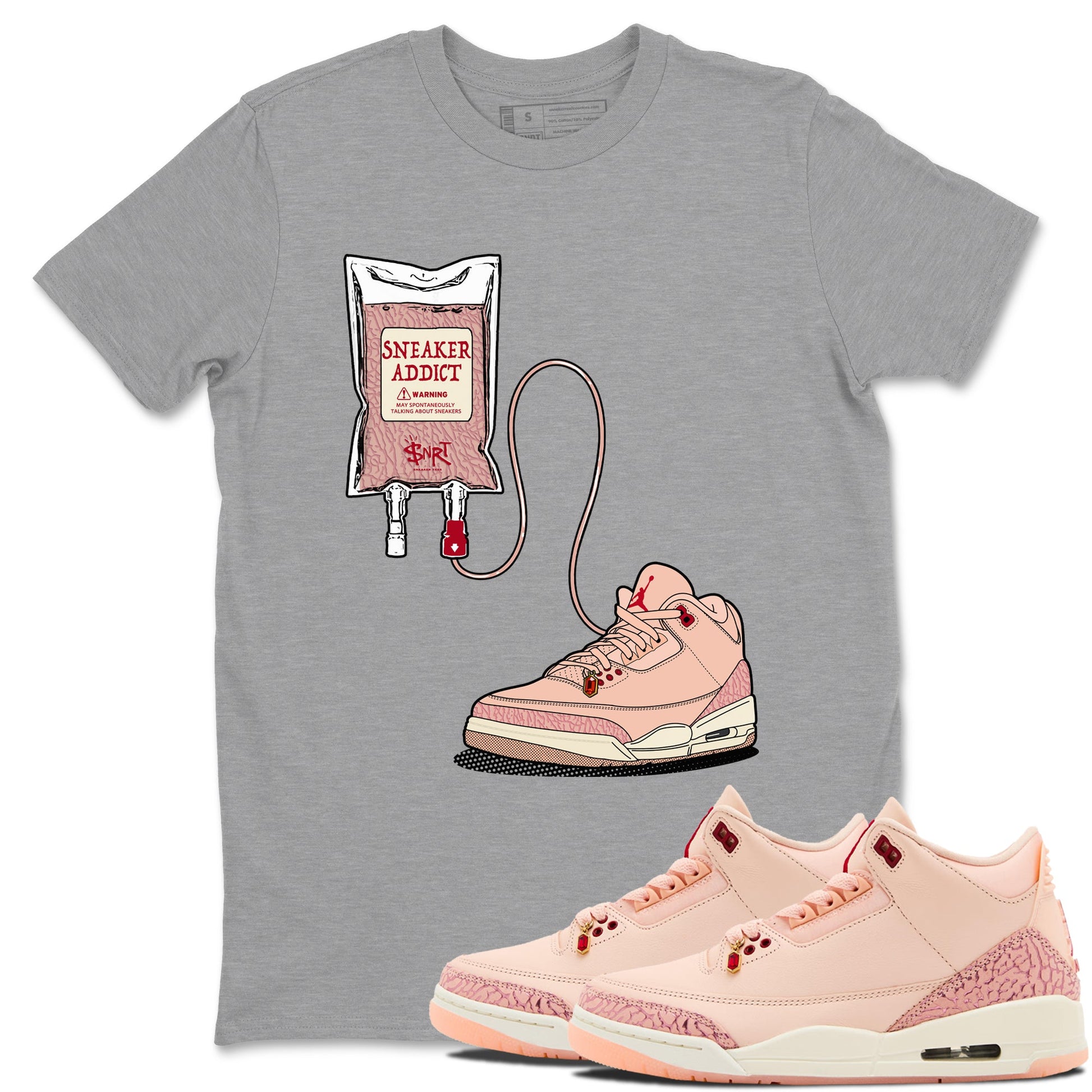 3s Valentines Day tee to match jordans Sneaker Therapy sneaker match tees Air Jordan 3 "Treat Yourself" Washed Coral special Valentine's Day Gift SNRT Sneaker Tees Graphic Tee Heather Grey 1 shirts