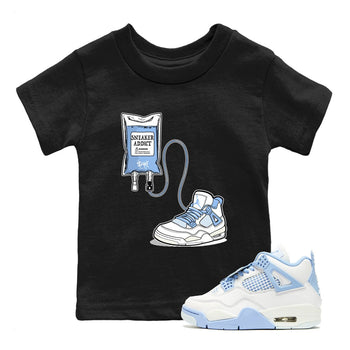 Sneaker Therapy baby and kids t-shirt crafted for little sneakerheads to shine with the Air Jordan 4 Aluminum sneakers, displayed in Black 1.