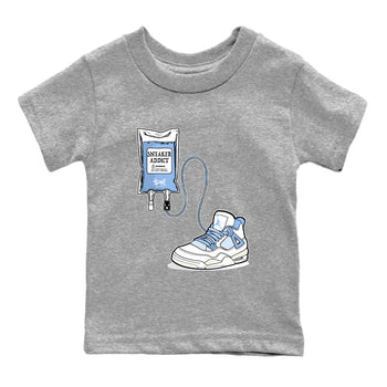 Sneaker Therapy baby and kids t-shirt crafted for little sneakerheads to shine with the Air Jordan 4 Aluminum sneakers, displayed in Heather Grey 2.