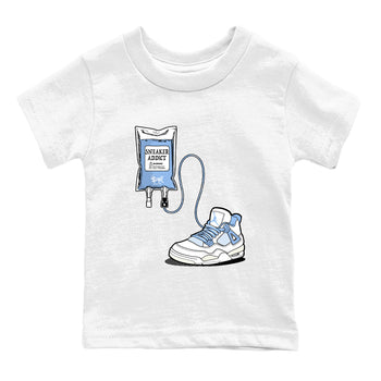 Sneaker Therapy baby and kids t-shirt crafted for little sneakerheads to shine with the Air Jordan 4 Aluminum sneakers, displayed in White 2.