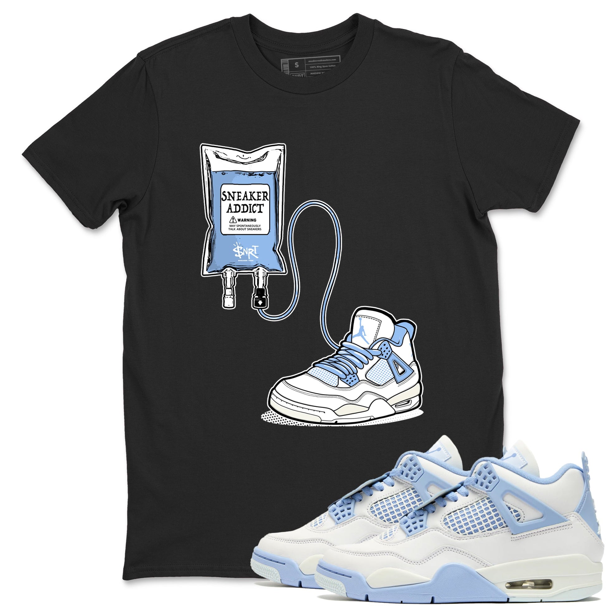 Sneaker Therapy sneaker match t-shirt styled to complete your fit with the Air Jordan 4 Aluminum sneakers, shown in Black 1.