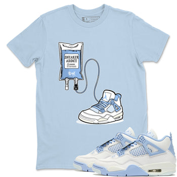 Sneaker Therapy sneaker match t-shirt styled to complete your fit with the Air Jordan 4 Aluminum sneakers, shown in Light Blue 1.