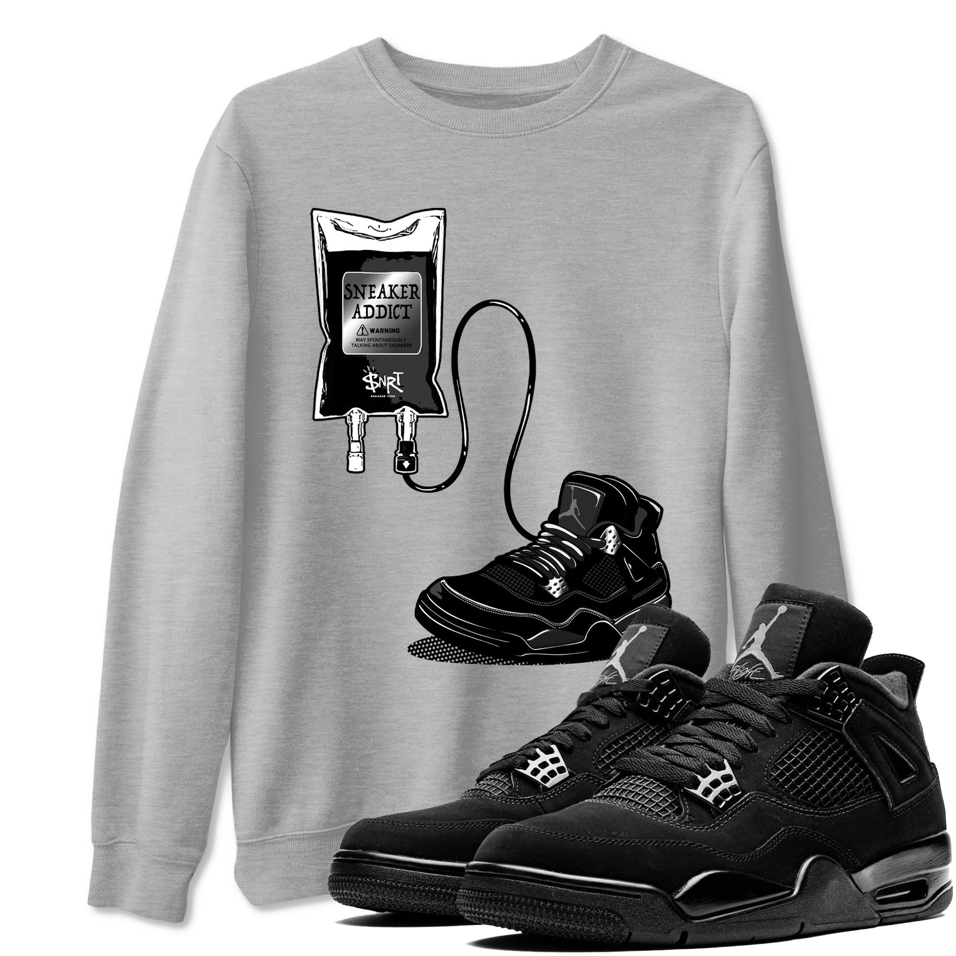 4s Black Cat shirts to match jordans Sneaker Therapy sneaker match tees Air Jordan 4 Black Cat match shoes to clothes SNRT Sneaker Tees unisex cotton Heather Grey 1 shirts