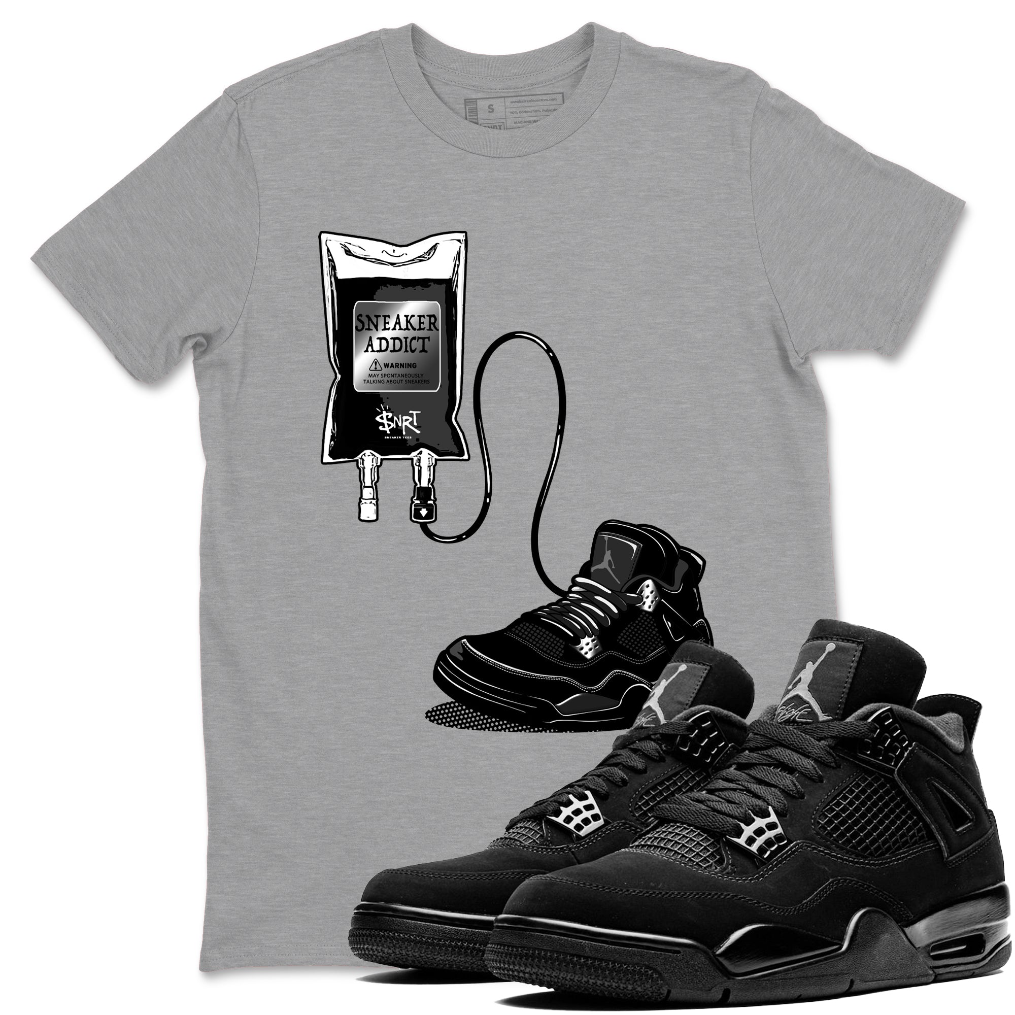 4s Black Cat shirts to match jordans Sneaker Therapy sneaker match tees Air Jordan 4 Black Cat match shoes to clothes SNRT Sneaker Tees unisex cotton Heather Grey 1 shirts