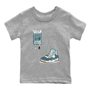 Sneaker match tees – Sneaker Tees To Match 4s Worn Blue Air Jordan 4 Denim Shoes – Sneaker Therapy Kids T-Shirt Heather Grey 2
