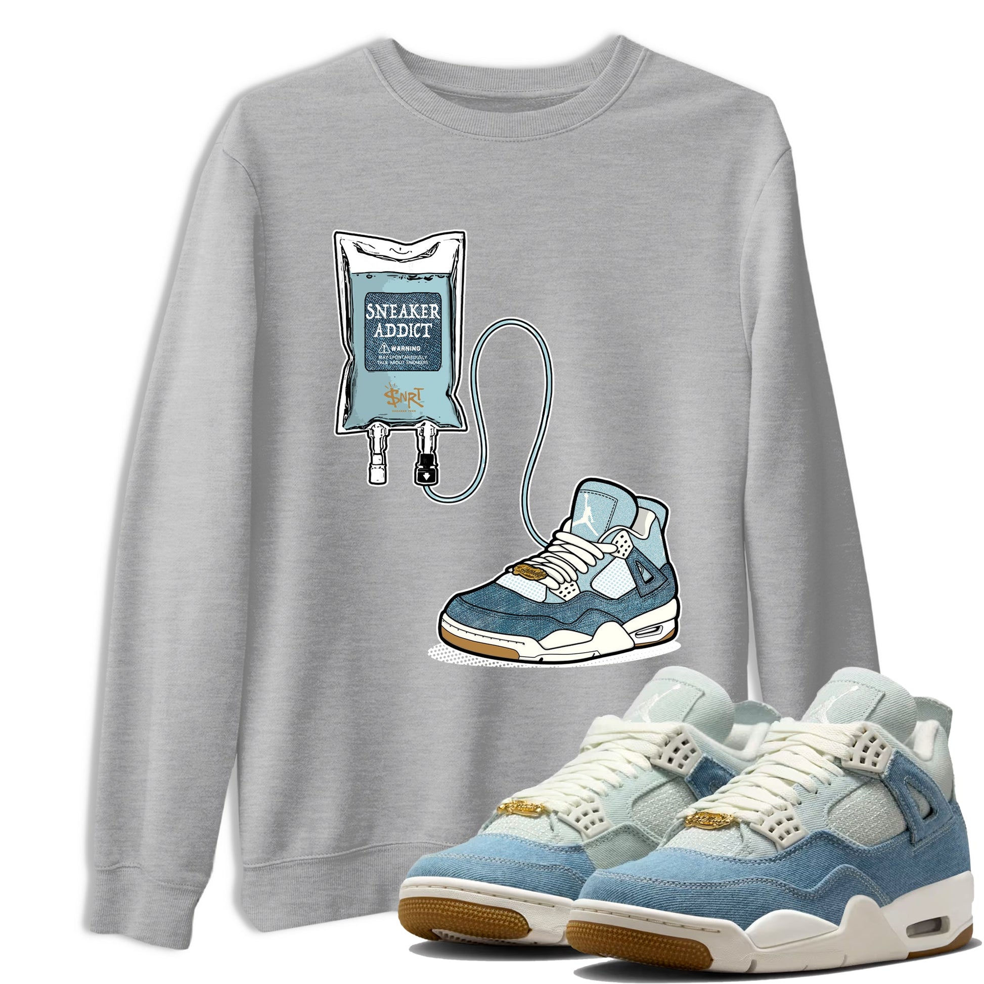 Sneaker match tees – Sneaker Tees To Match 4s Worn Blue Air Jordan 4 Denim Shoes – Sneaker Therapy Tee Heather Grey 1