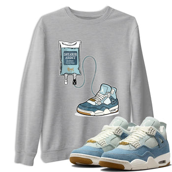 Sneaker match tees – Sneaker Tees To Match 4s Worn Blue Air Jordan 4 Denim Shoes – Sneaker Therapy Tee Heather Grey 1