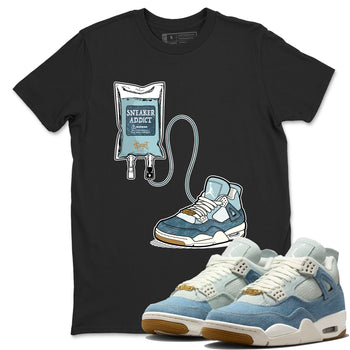 Sneaker match tees – Sneaker Tees To Match 4s Worn Blue Air Jordan 4 Denim Shoes – Sneaker Therapy Tee Black 1