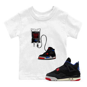Sneaker Therapy baby and kids t-shirt crafted for little sneakerheads to shine with the Air Jordan 4 Rare Air sneakers, displayed in White 1.