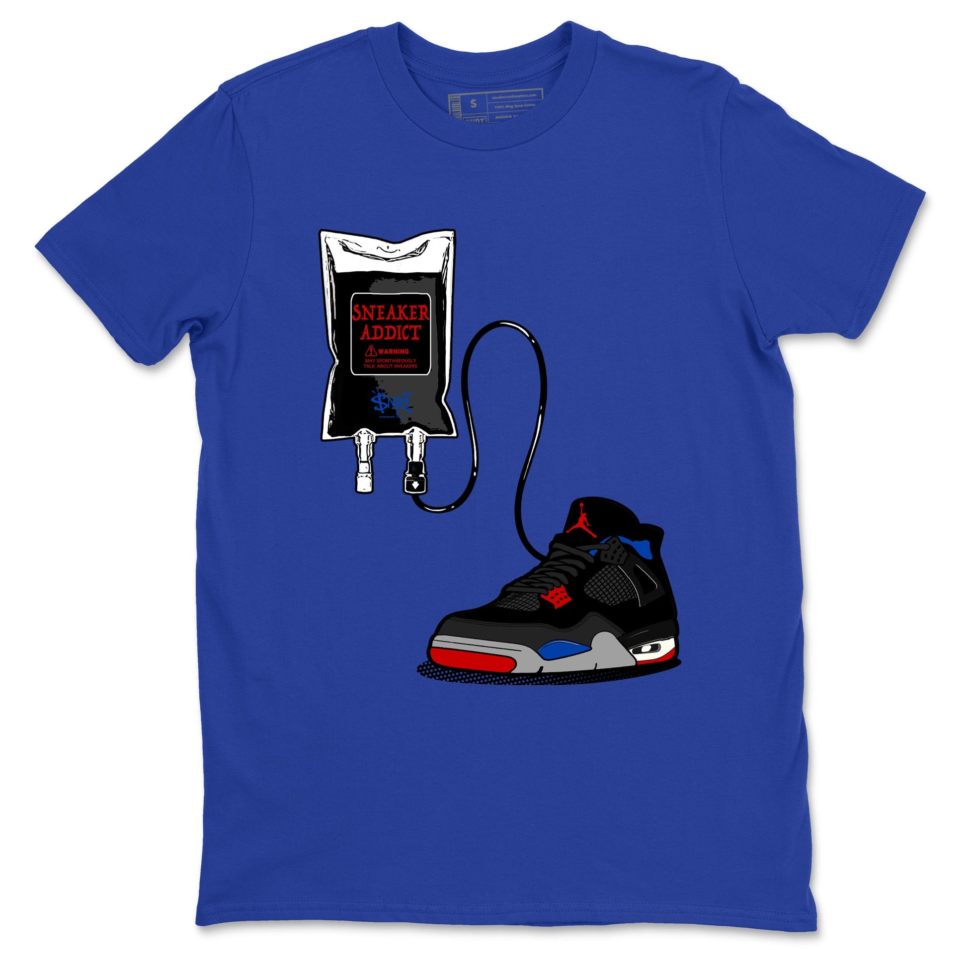 Sneaker Therapy sneaker match t-shirt styled to complete your fit with the Air Jordan 4 Rare Air sneakers, shown in Royal Blue 2.
