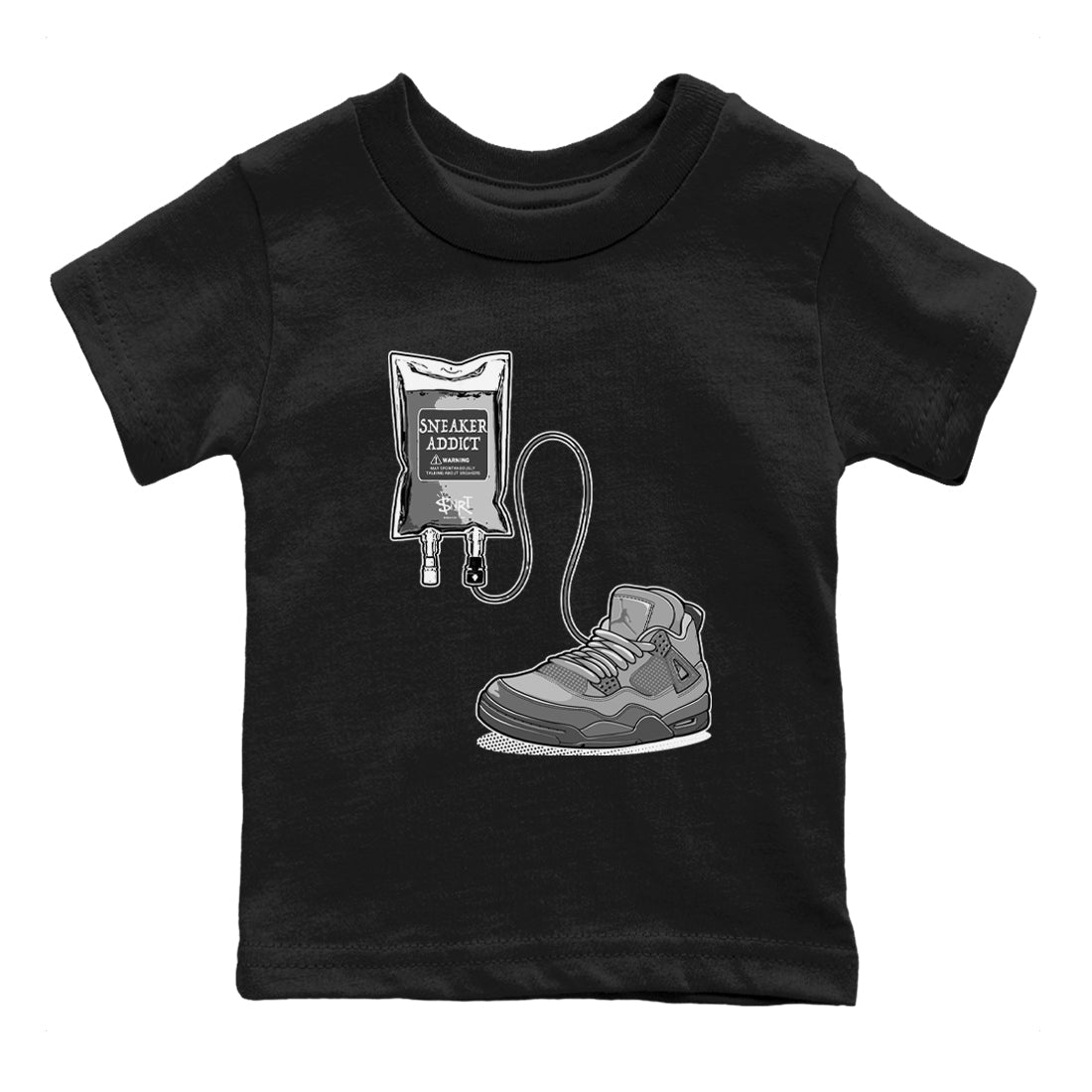 4s Wet Cement shirts to match jordans Sneaker Therapy sneaker match tees Air Jordan 4 Wet Cement SNRT Sneaker Release Tees Youth Baby Black 2 crew neck shirts
