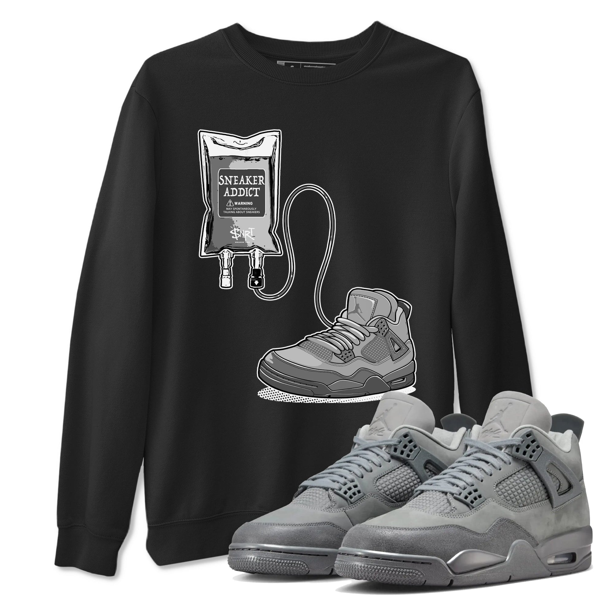4s Wet Cement shirts to match jordans Sneaker Therapy sneaker match tees Air Jordan 4 Wet Cement SNRT Sneaker Release Tees unisex cotton Black 1 crew neck shirts