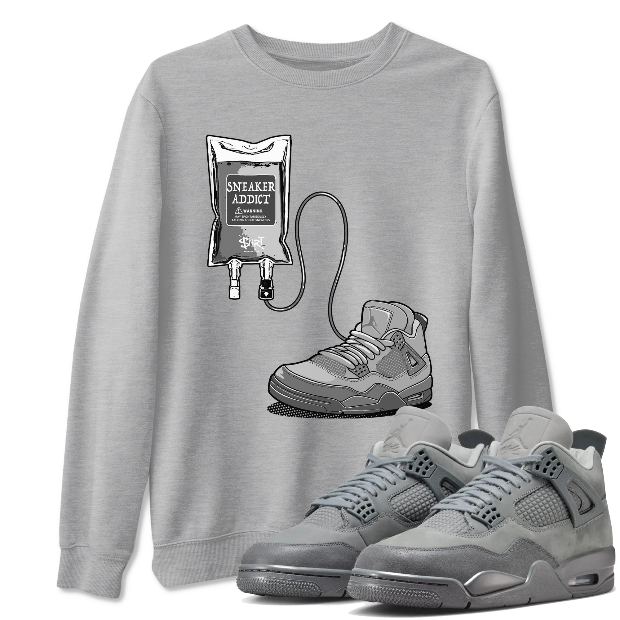 4s Wet Cement shirts to match jordans Sneaker Therapy sneaker match tees Air Jordan 4 Wet Cement SNRT Sneaker Release Tees unisex cotton Heather Grey 1 crew neck shirts