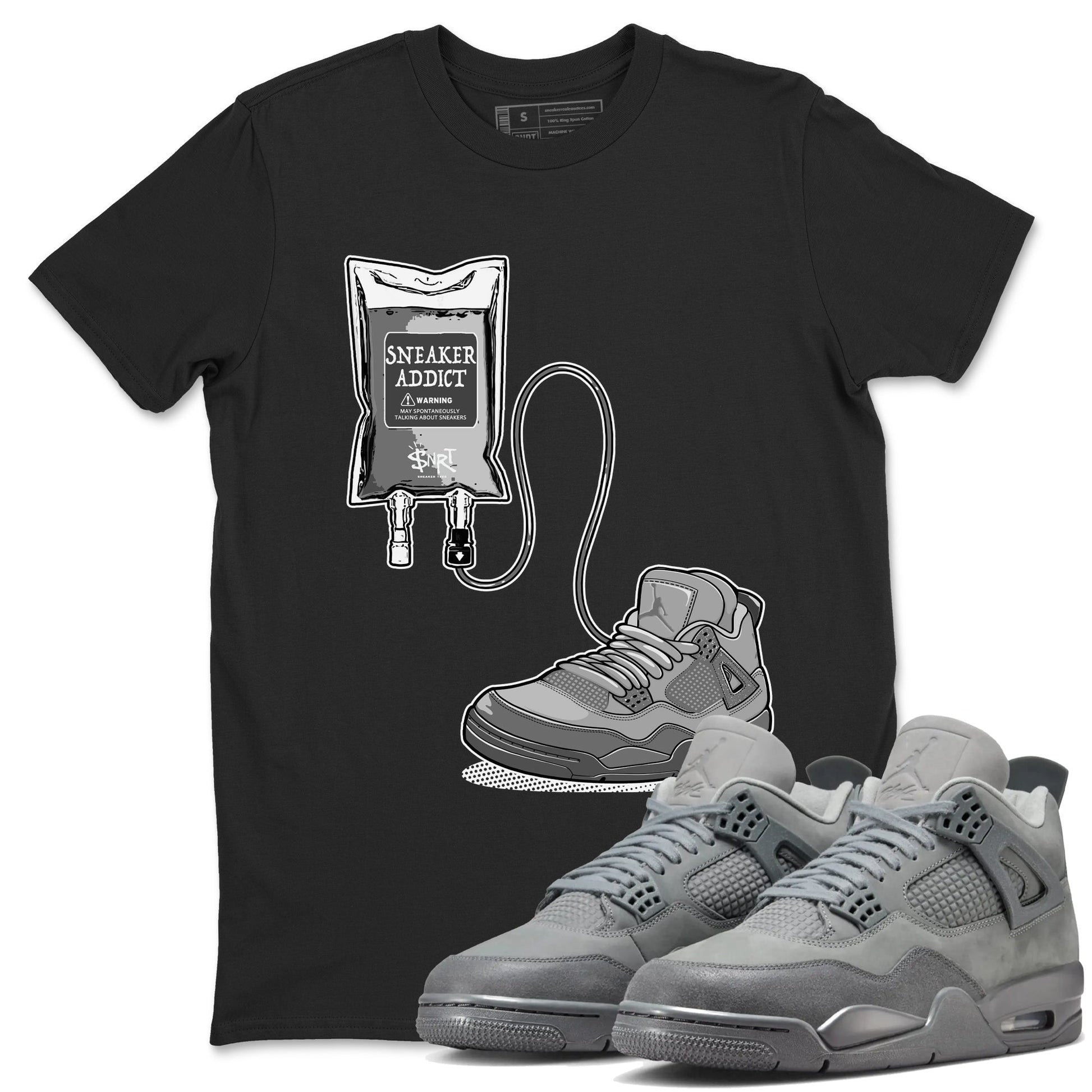 4s Wet Cement shirts to match jordans Sneaker Therapy sneaker match tees Air Jordan 4 Wet Cement SNRT Sneaker Release Tees unisex cotton Black 1 crew neck shirts