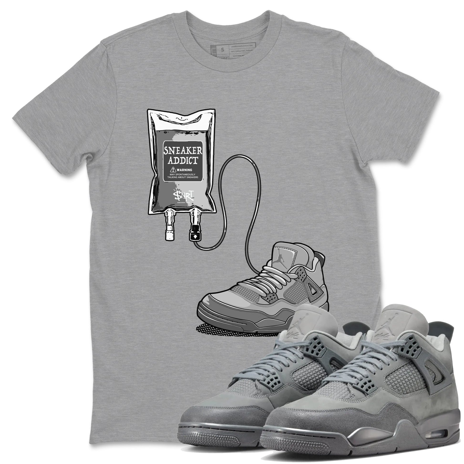 4s Wet Cement shirts to match jordans Sneaker Therapy sneaker match tees Air Jordan 4 Wet Cement SNRT Sneaker Release Tees unisex cotton Heather Grey 1 crew neck shirts