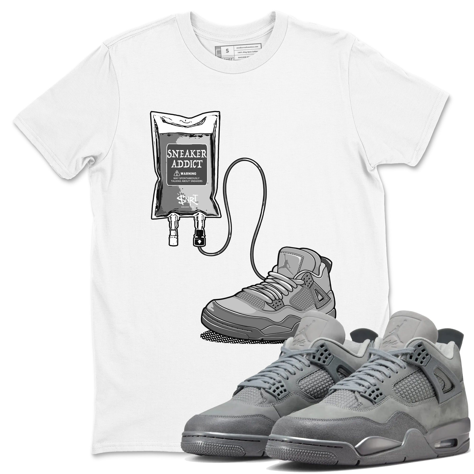4s Wet Cement shirts to match jordans Sneaker Therapy sneaker match tees Air Jordan 4 Wet Cement SNRT Sneaker Release Tees unisex cotton White 1 crew neck shirts