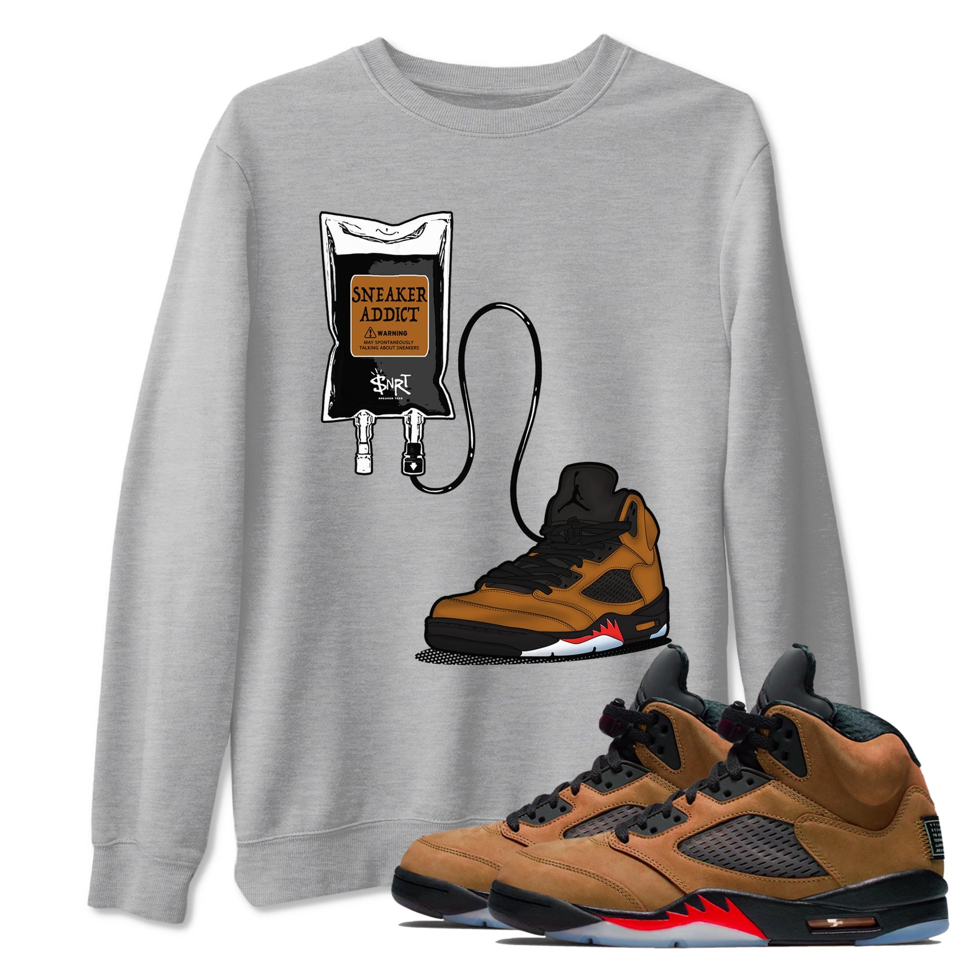 Air Jordan 5 Archaeo Brown shirts to match jordans Sneaker Therapy sneaker match tees Air Jordan 5 Archaeo Brown match shoes to clothes SNRT Sneaker Tees unisex cotton Heather Grey 1 shirts