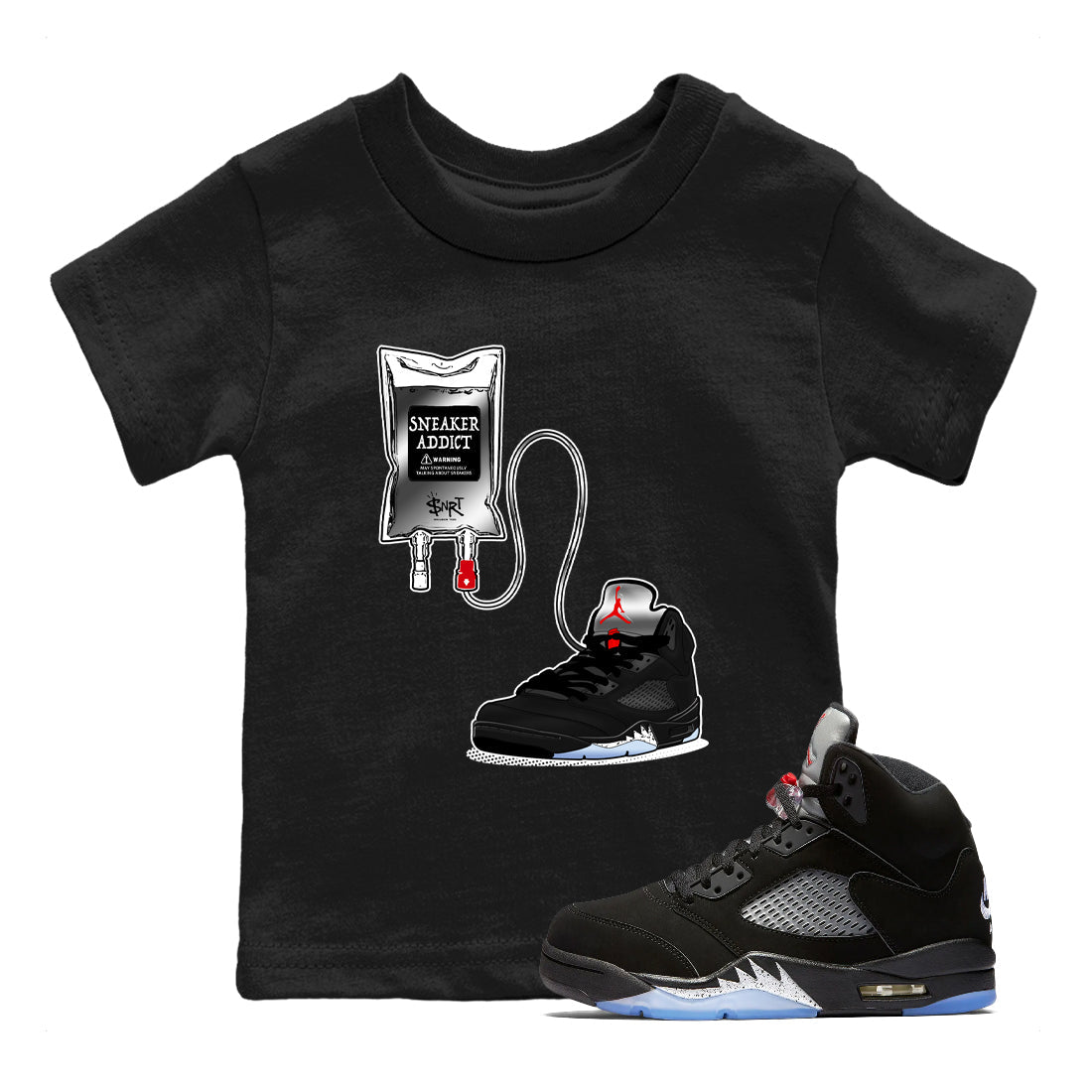 5s Black Metallic Reimagined shirts to match jordans Sneaker Therapy best t shirts to wear with jordans AJ5 Retro OG Reimagined match shoes to clothes SNRT Sneaker Tees Youth Baby Black 1 tee
