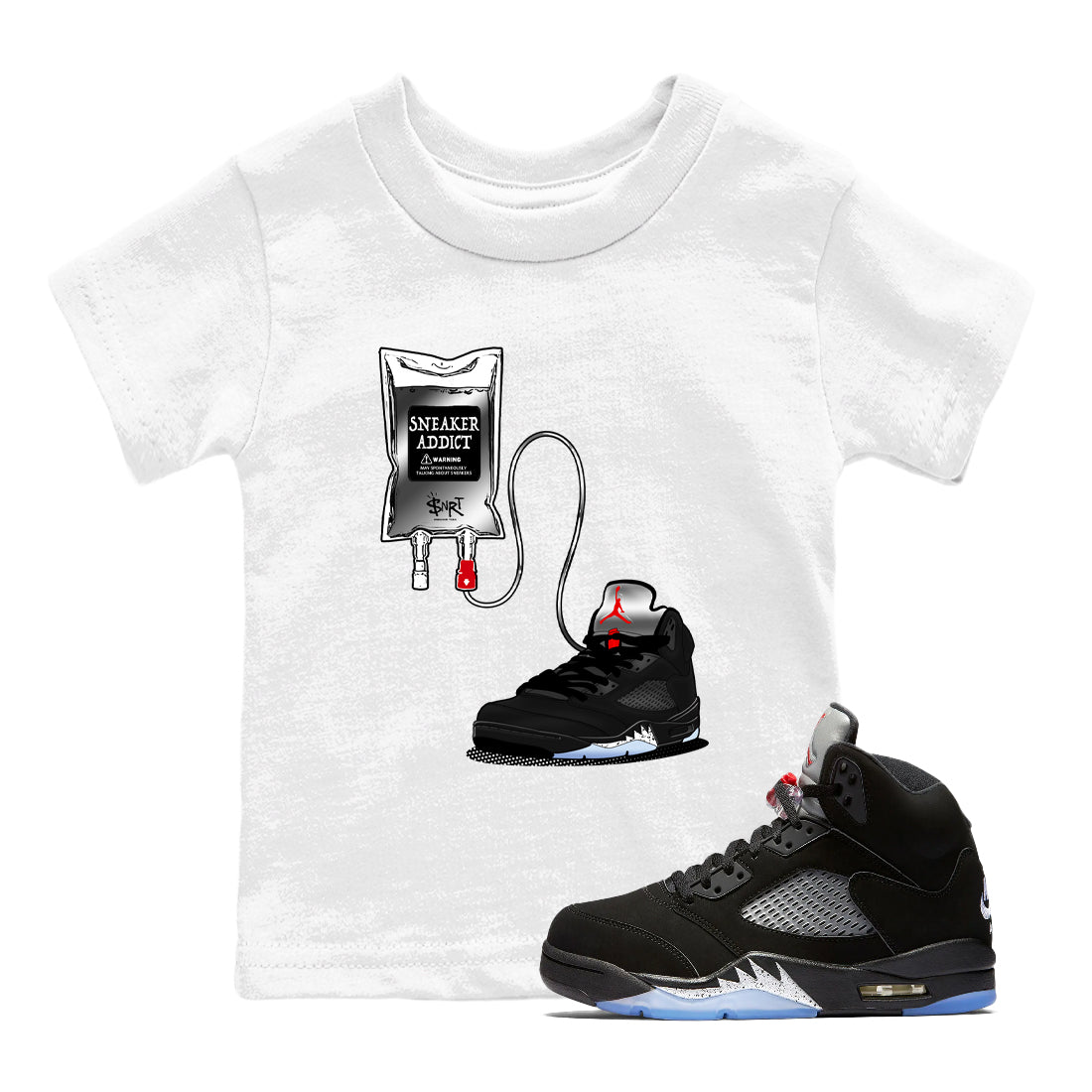 5s Black Metallic Reimagined shirts to match jordans Sneaker Therapy best t shirts to wear with jordans AJ5 Retro OG Reimagined match shoes to clothes SNRT Sneaker Tees Youth Baby White 1 tee