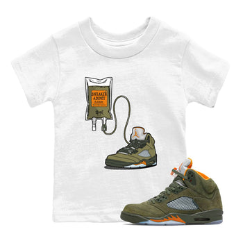5s Olive shirts to match jordans Sneaker Therapy sneaker match tees Air Jordan 5 Olive match shoes to clothes SNRT Sneaker Tees Youth Baby White 1 tee