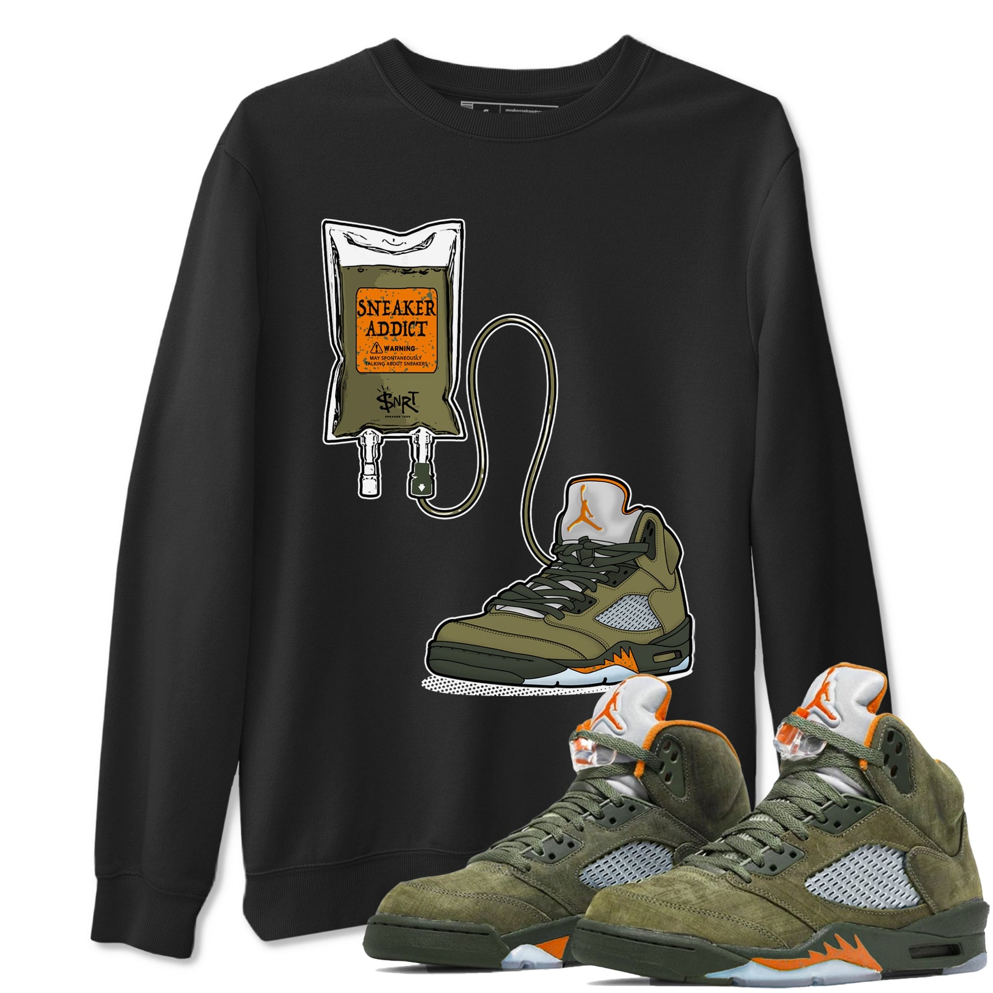 5s Olive shirts to match jordans Sneaker Therapy sneaker match tees Air Jordan 5 Olive match shoes to clothes SNRT Sneaker Tees unisex cotton Black 1 shirts