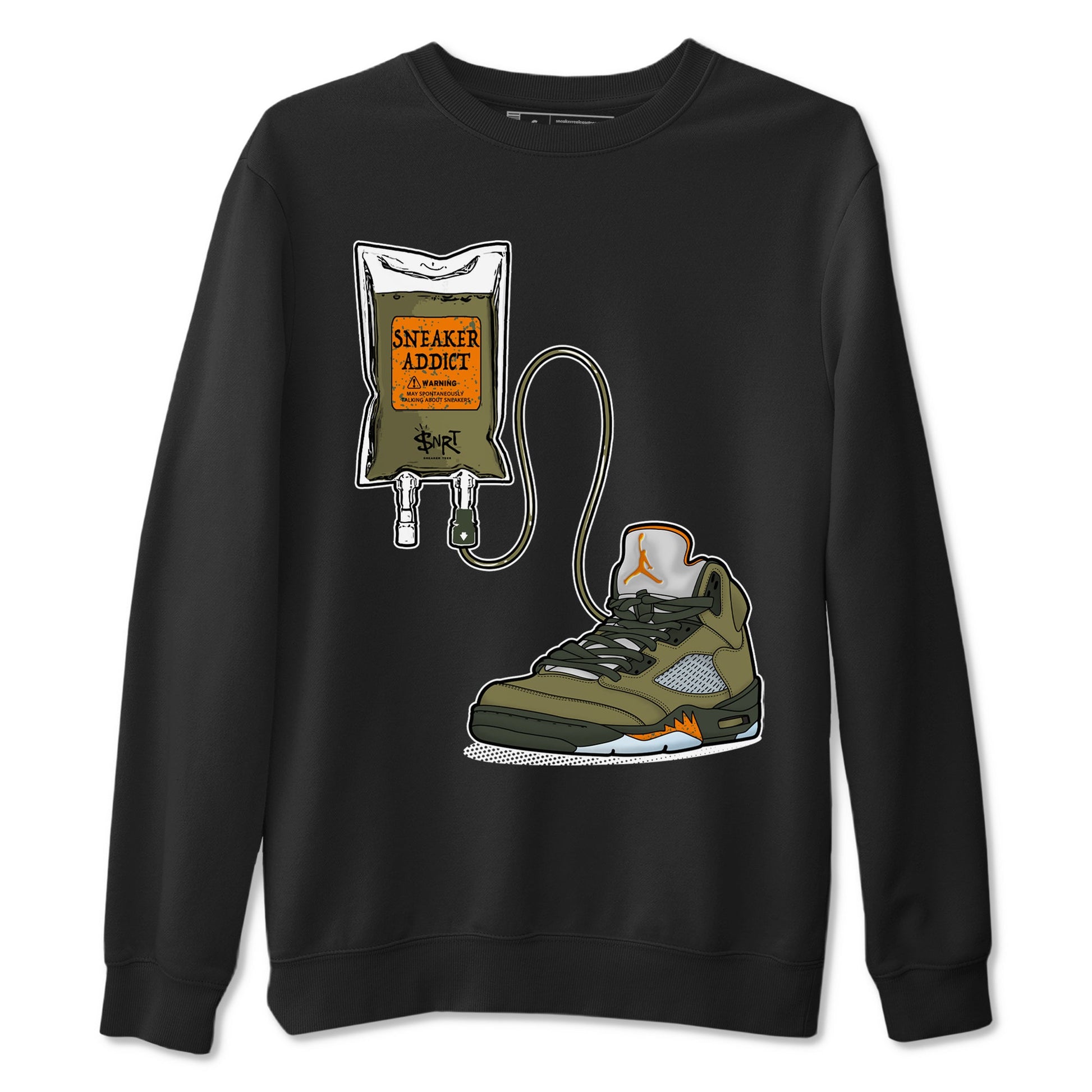 5s Olive shirts to match jordans Sneaker Therapy sneaker match tees Air Jordan 5 Olive match shoes to clothes SNRT Sneaker Tees unisex cotton Black 2 shirts