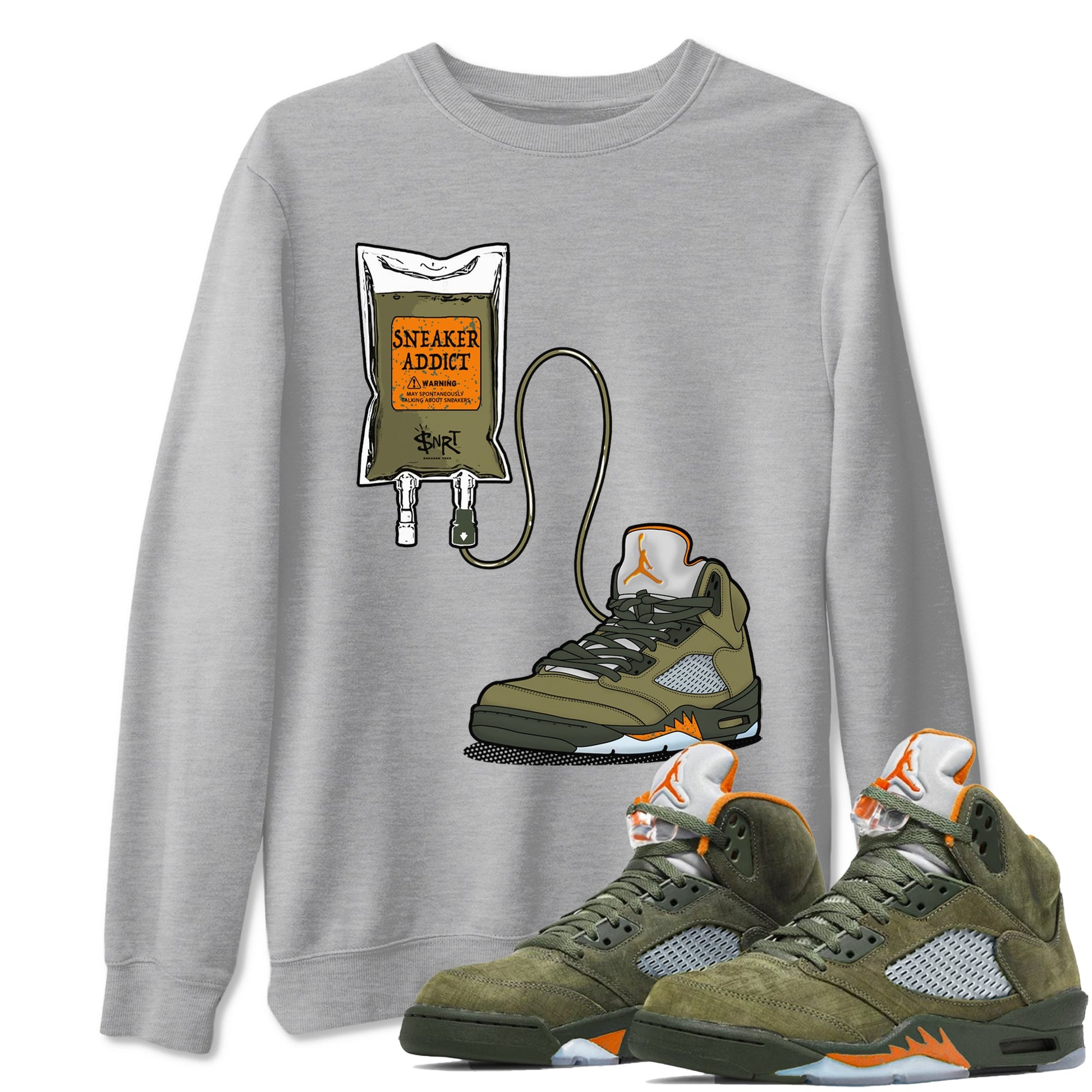 5s Olive shirts to match jordans Sneaker Therapy sneaker match tees Air Jordan 5 Olive match shoes to clothes SNRT Sneaker Tees unisex cotton Heather Grey 1 shirts