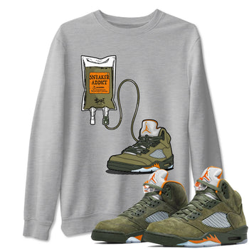 5s Olive shirts to match jordans Sneaker Therapy sneaker match tees Air Jordan 5 Olive match shoes to clothes SNRT Sneaker Tees unisex cotton Heather Grey 1 shirts