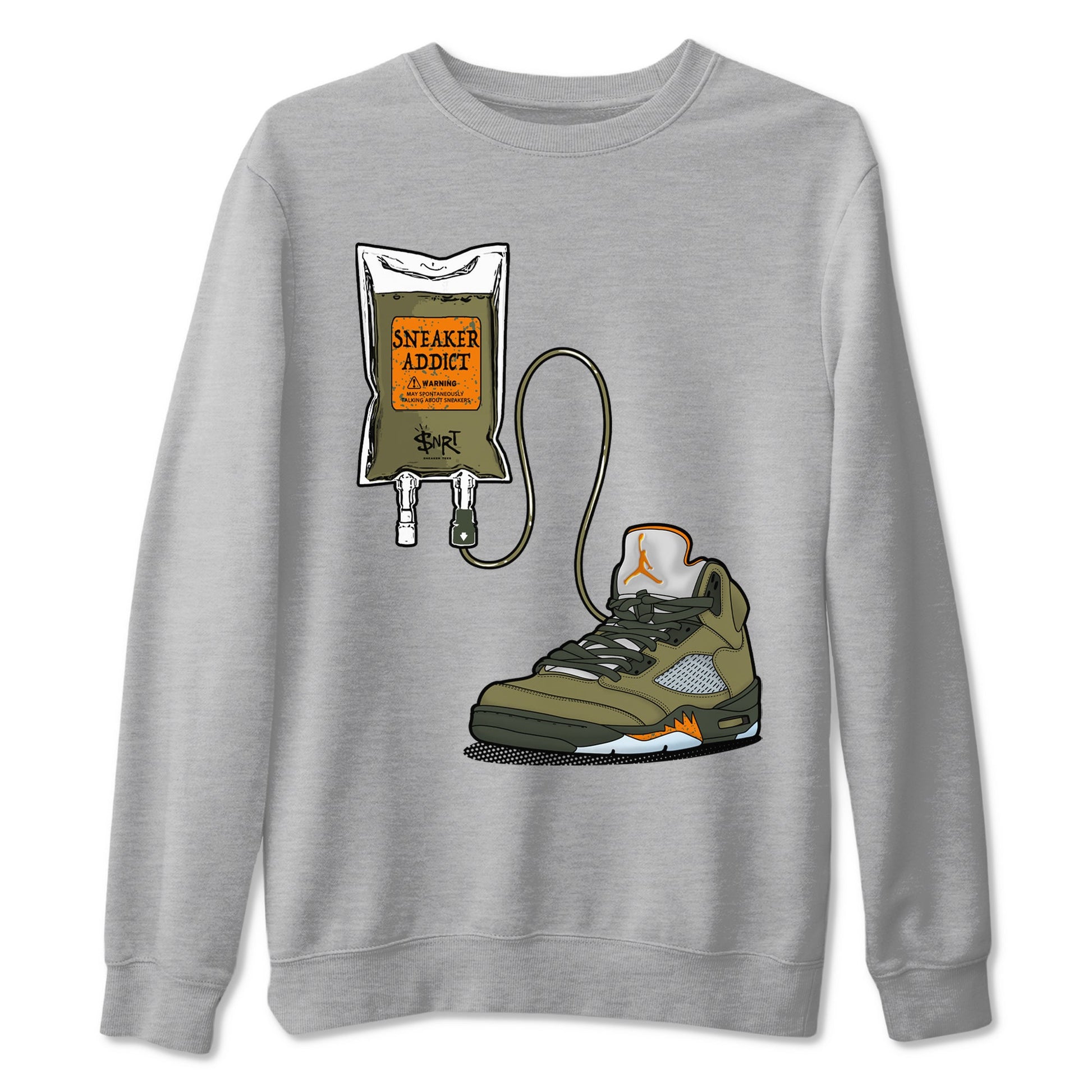 5s Olive shirts to match jordans Sneaker Therapy sneaker match tees Air Jordan 5 Olive match shoes to clothes SNRT Sneaker Tees unisex cotton Heather Grey 2 shirts