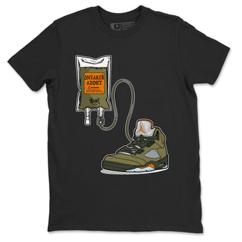 5s Olive shirts to match jordans Sneaker Therapy sneaker match tees Air Jordan 5 Olive match shoes to clothes SNRT Sneaker Tees unisex cotton Black 2 shirts