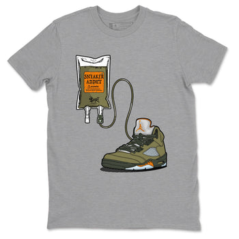 5s Olive shirts to match jordans Sneaker Therapy sneaker match tees Air Jordan 5 Olive match shoes to clothes SNRT Sneaker Tees unisex cotton Heather Grey 2 shirts