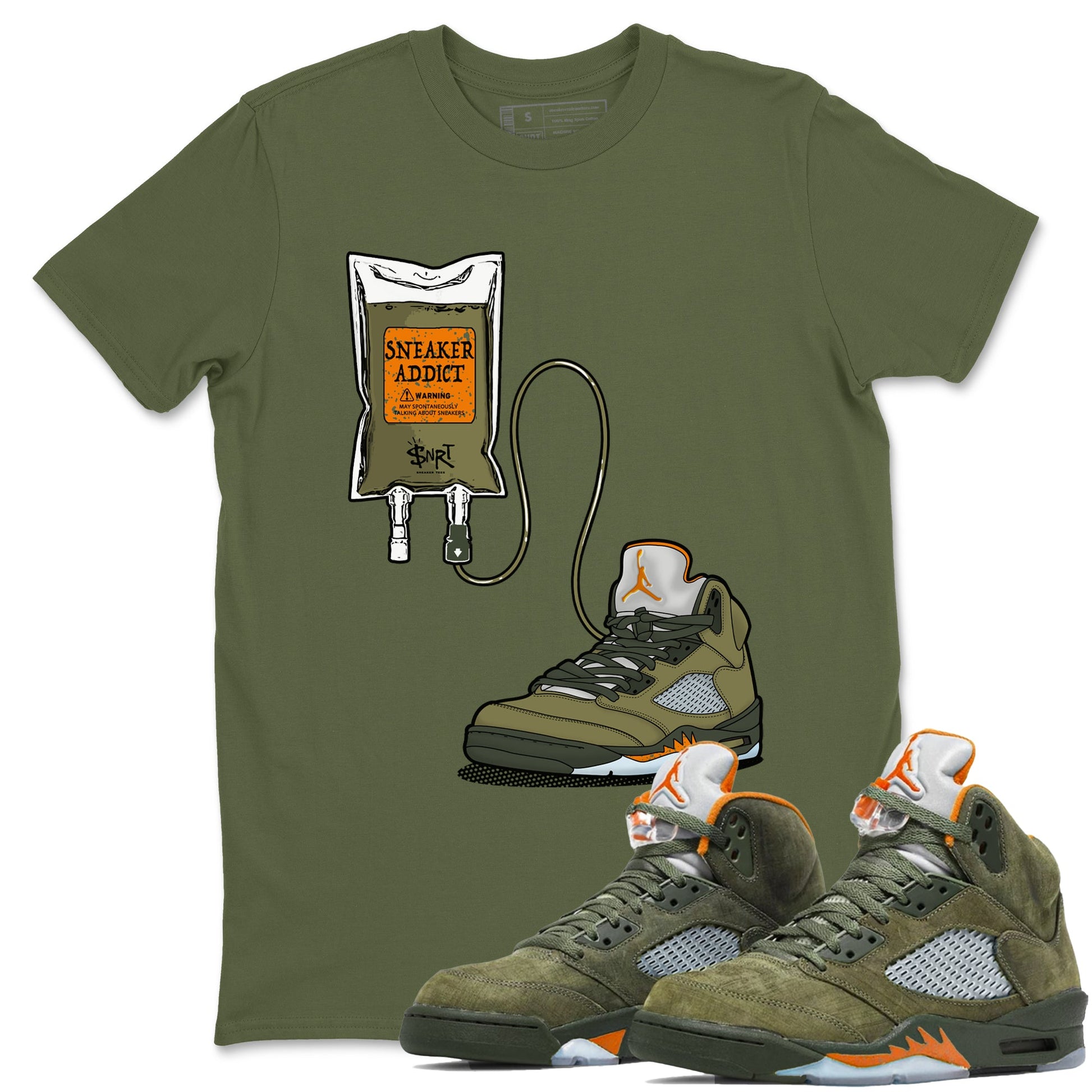 5s Olive shirts to match jordans Sneaker Therapy sneaker match tees Air Jordan 5 Olive match shoes to clothes SNRT Sneaker Tees unisex cotton Military Green 1 shirts