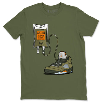5s Olive shirts to match jordans Sneaker Therapy sneaker match tees Air Jordan 5 Olive match shoes to clothes SNRT Sneaker Tees unisex cotton Military Green 2 shirts