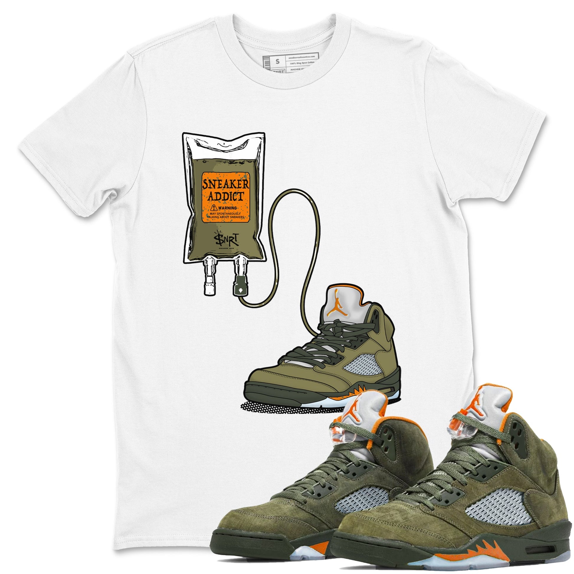 5s Olive shirts to match jordans Sneaker Therapy sneaker match tees Air Jordan 5 Olive match shoes to clothes SNRT Sneaker Tees unisex cotton White 1 shirts